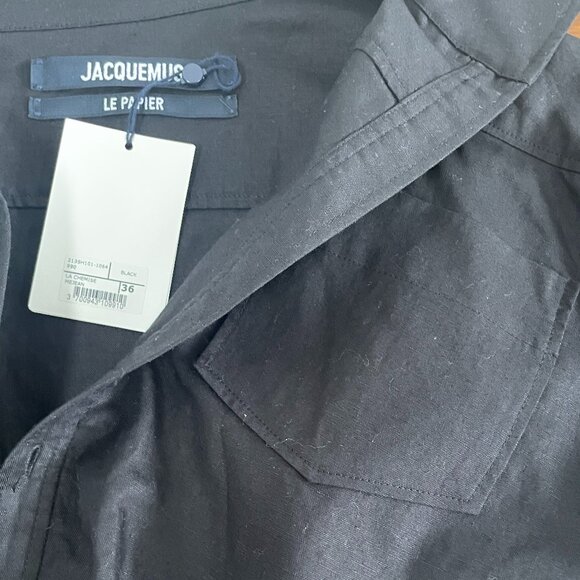 Jacquemus Le Papier Mejean Cropped Asymmetric Gathered Cotton And Linen top - Picture 9 of 11